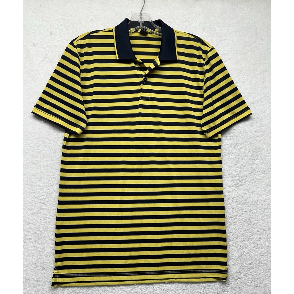 G Fore Mens Size S Yellow Short Sleeve Striped Polo Golf Shirt (J2)